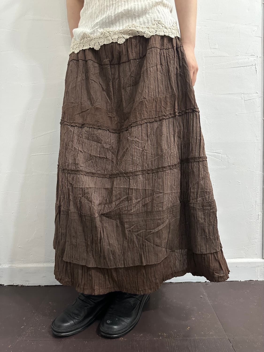 brown stirpe tiered skirt 상품이미지1