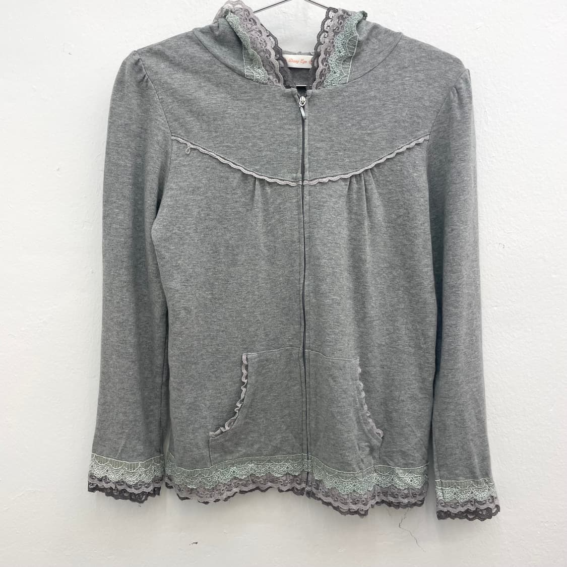 Lace trim frill zip-up hoodie 상품이미지1