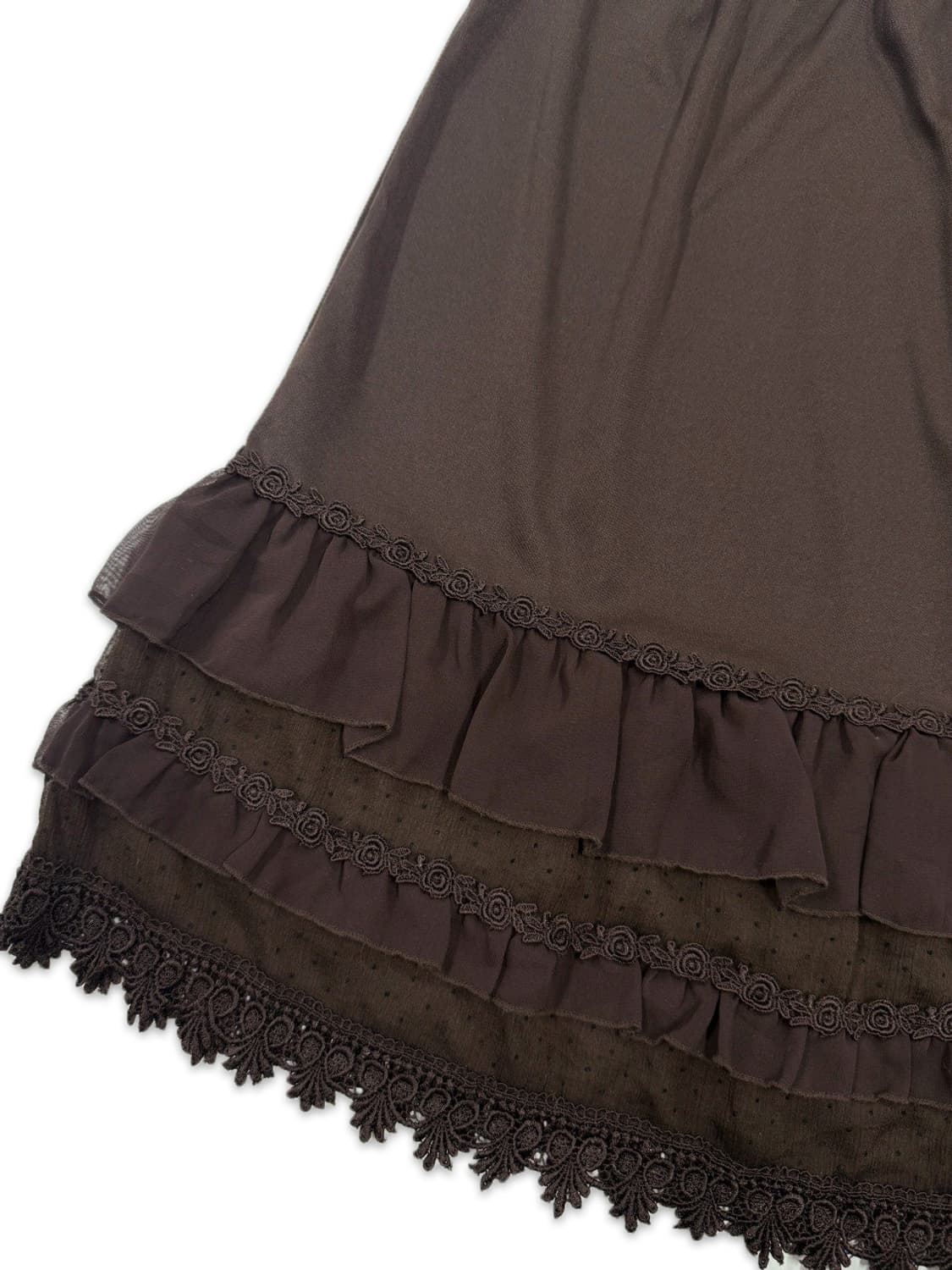 빈티지 브라운 레이스 레이어드 미디 스커트 상품이미지3