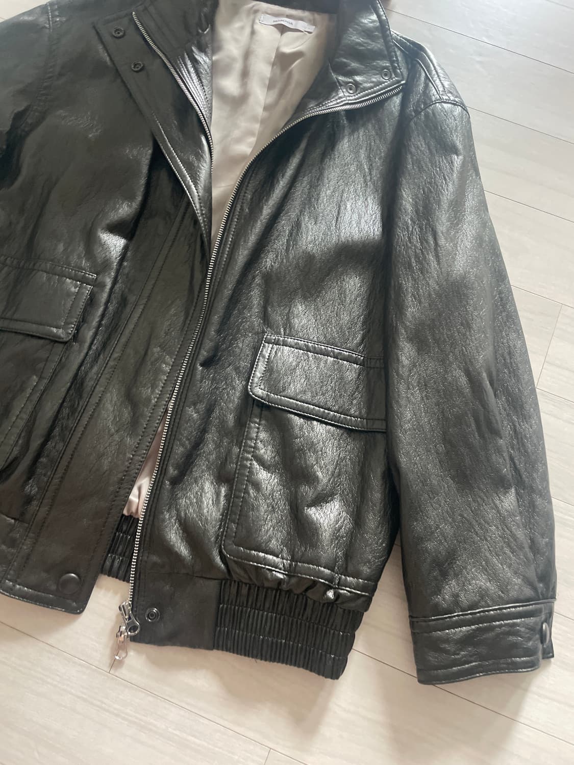 모노하 High neck leather jumper (ash black) 상품이미지6