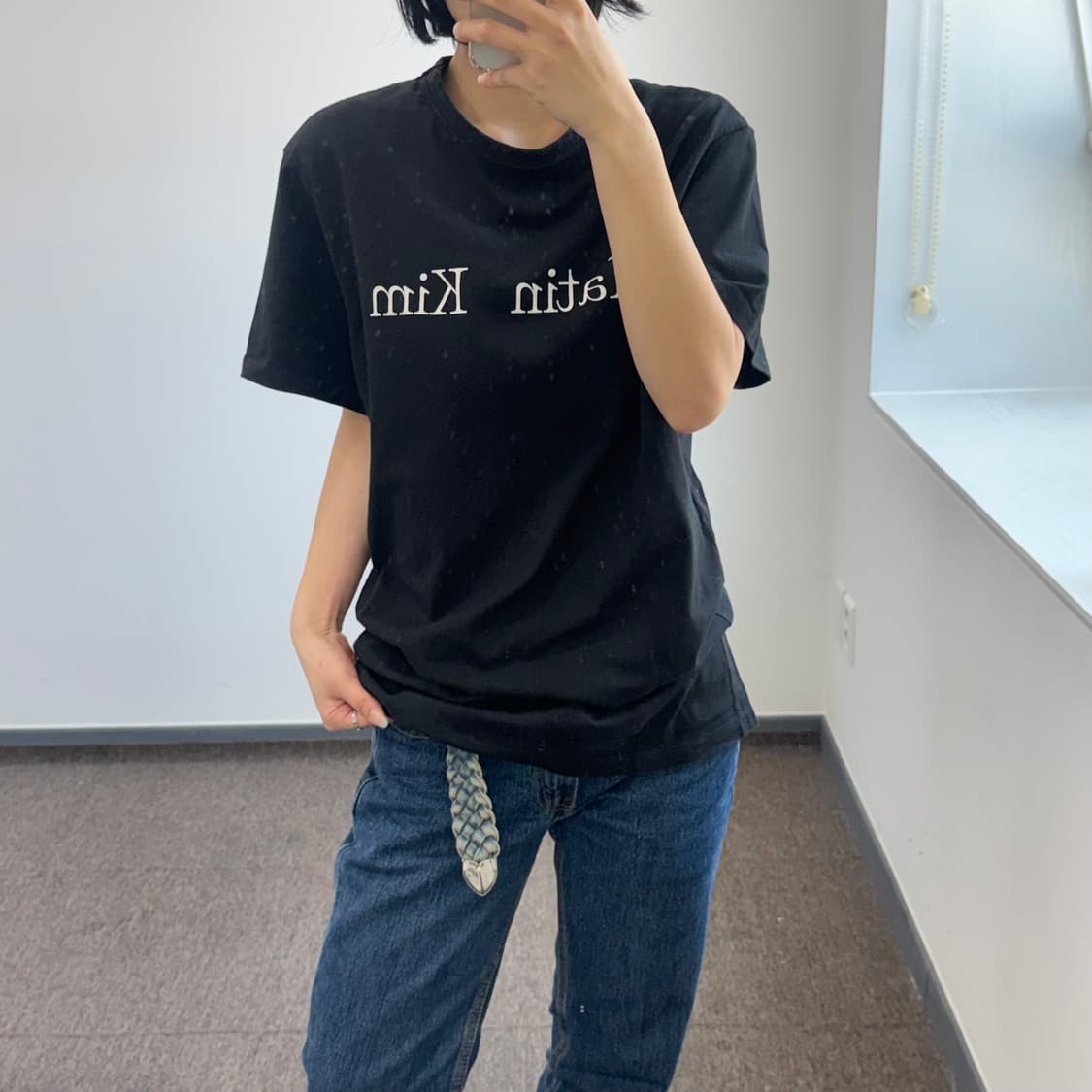 Matin kim 마땡킴 화이트 로고 블랙 반팔 상품이미지2