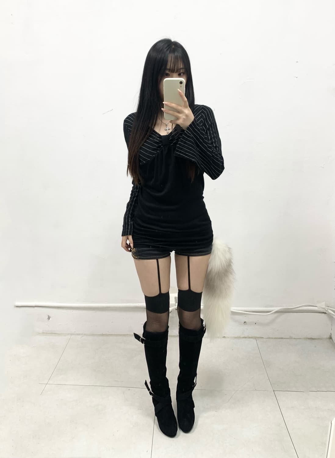 [PICISCASE] 오네갸루 트임 리본 스트라이프 롱슬리브 상품이미지2