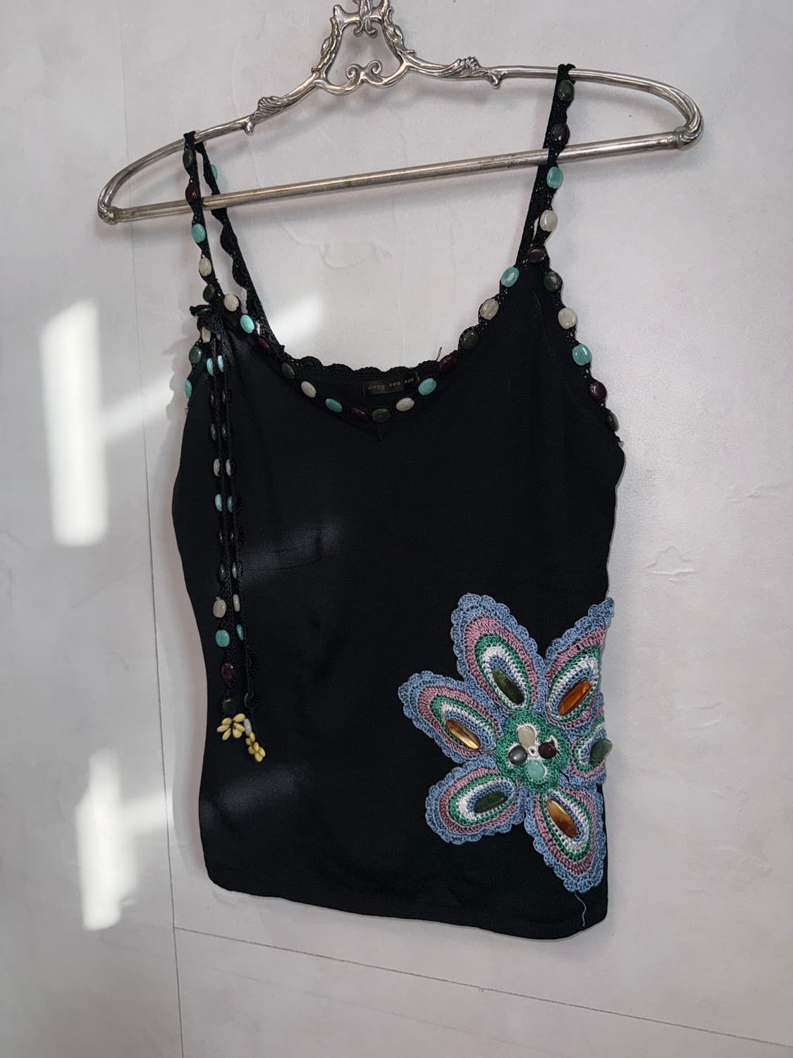 Black bohemian beads flower patch 슬리브리스 상품이미지4
