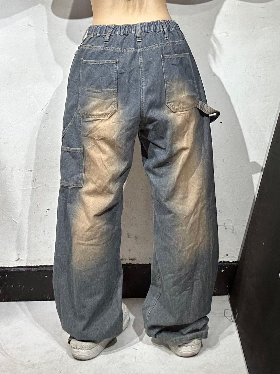 일본 빈티지 워싱 와이드 카펜터 더블니 워크 팬츠 청바지 데님 팬츠 M 상품이미지3