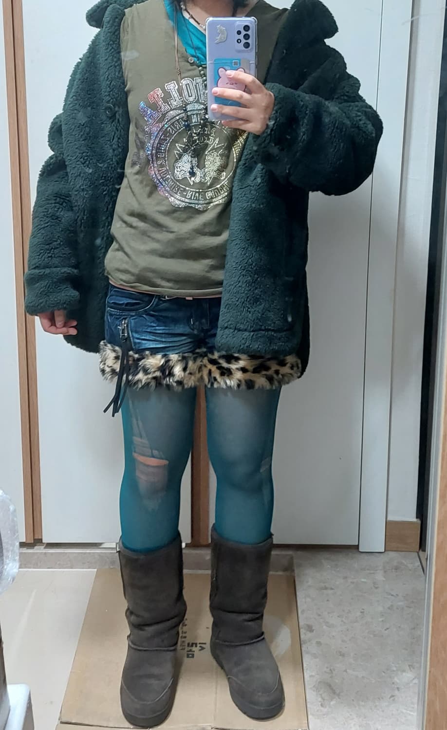 호피 레오파드 태슬 지퍼 데님 퍼 반바지 갸루 펑크  숏팬츠 상품이미지9