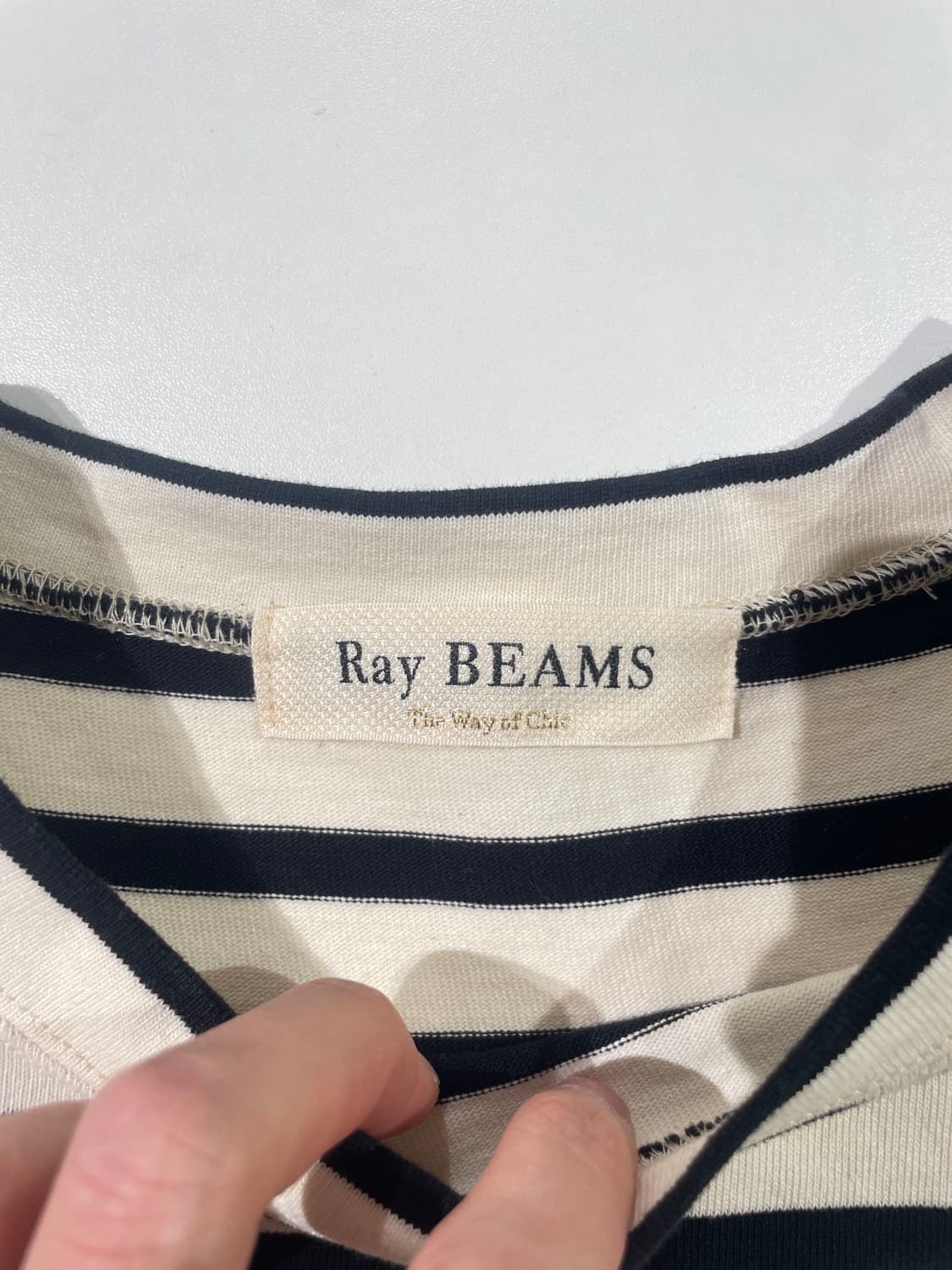 레이 빔즈 아이보리 스트라이프 A라인 보더 하프티 상품이미지7