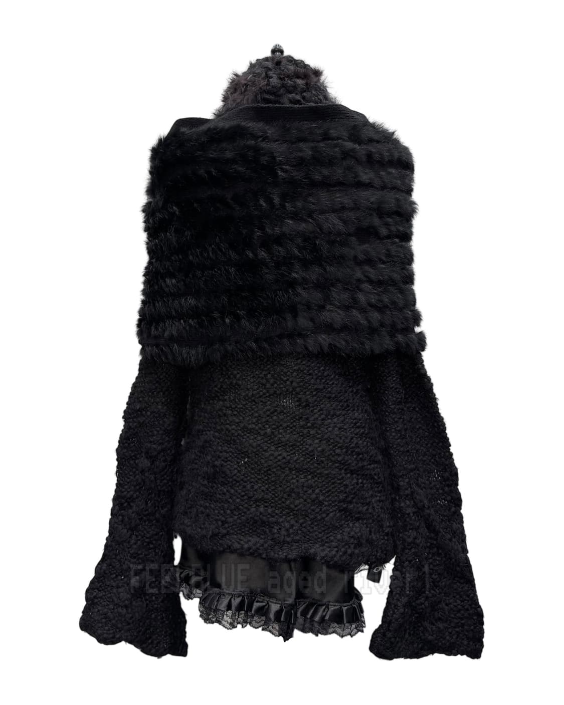 Black Rabbit Fur Trimming Knit Cape 상품이미지6