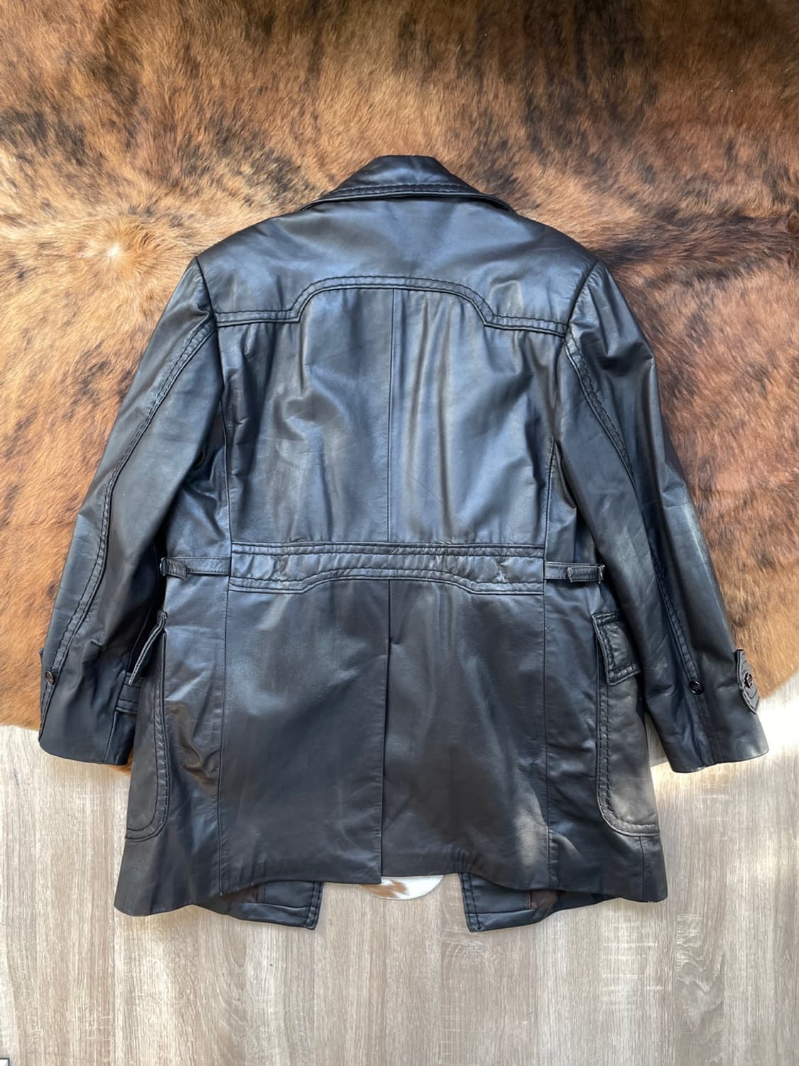 빈티지 더블 레더 코트 상품이미지3