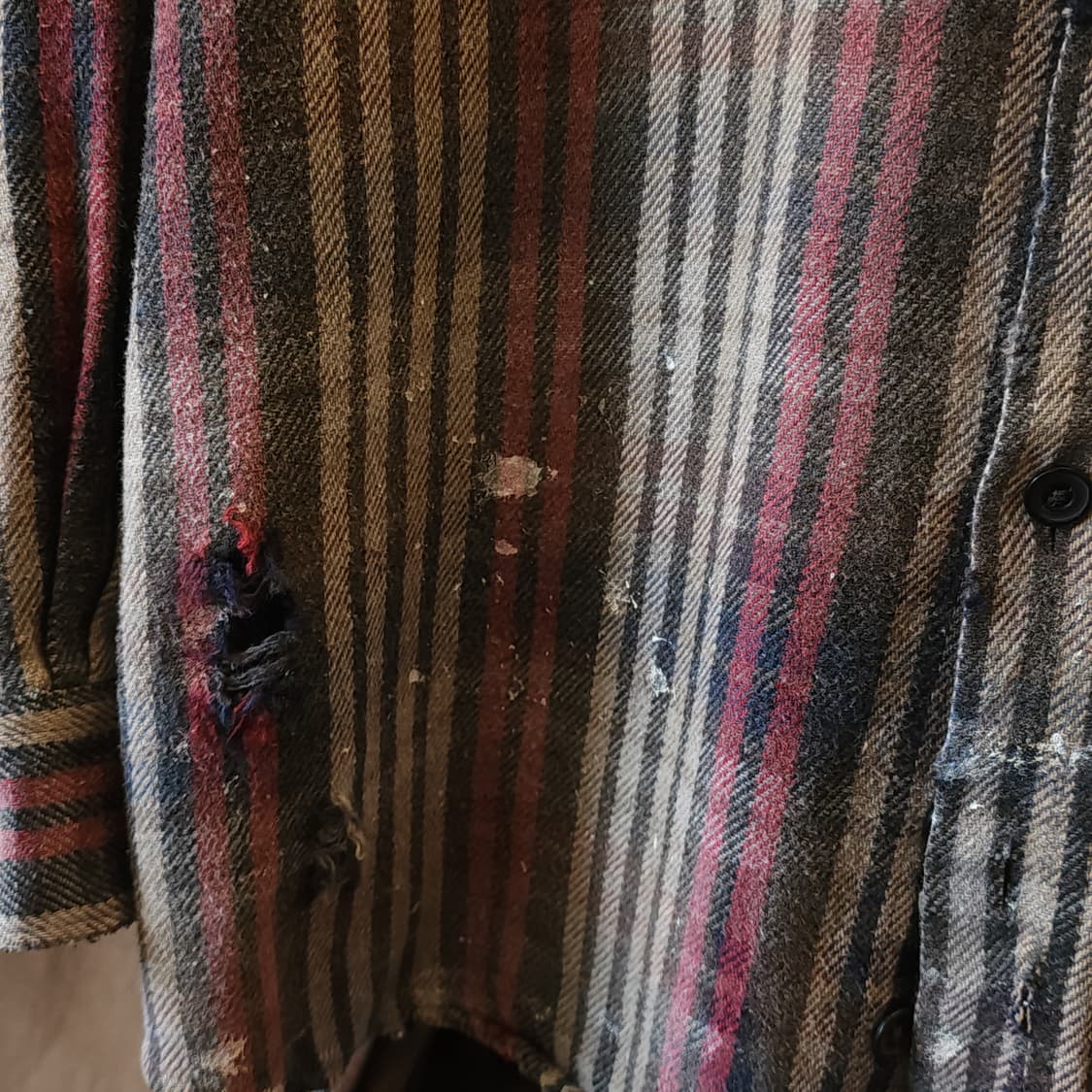 90s 빈티지 체크셔츠 헤비 플란넬 워크셔츠 썬페이딩 스트라이프 L 상품이미지8