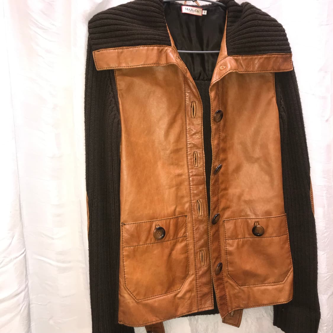 Max&Co 막스마라 막스앤코 브라운 니트 레더 자켓 상품이미지4