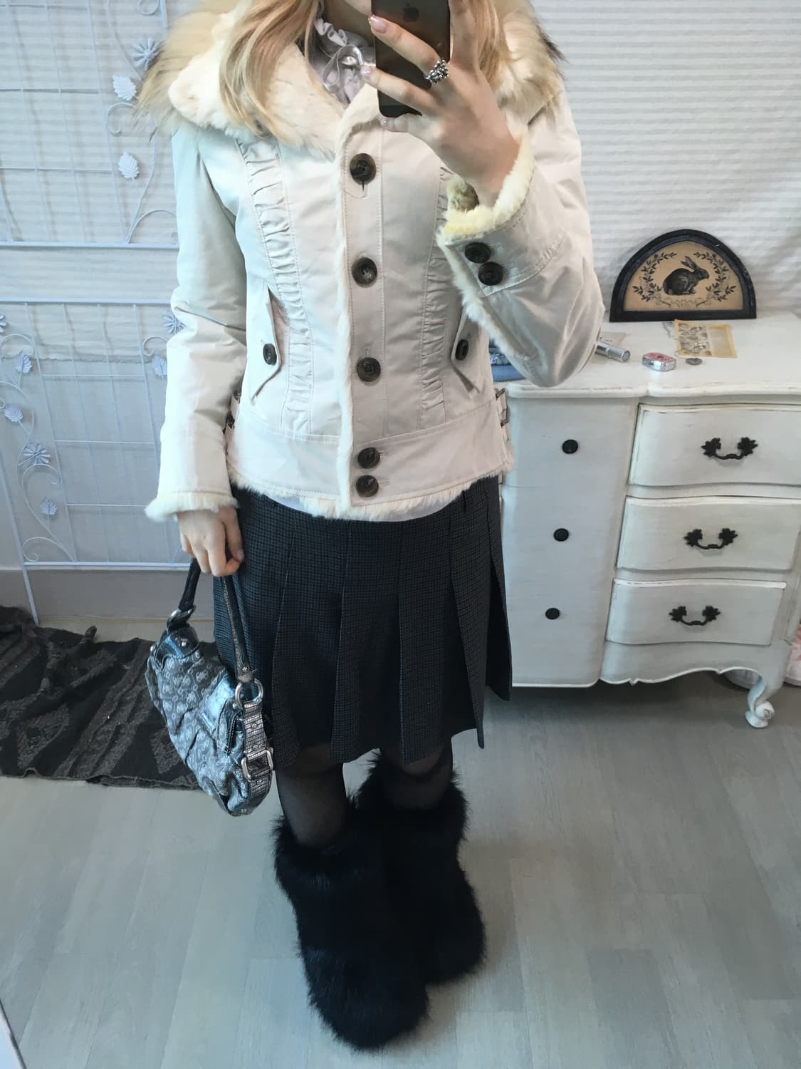 jpn vintage light grey shirring fur jk 상품이미지4