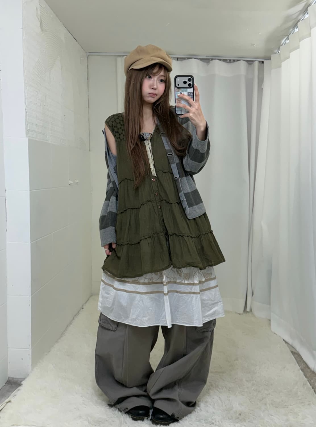 카키 너드모리 러힙 가디건 코디세트 상품이미지1