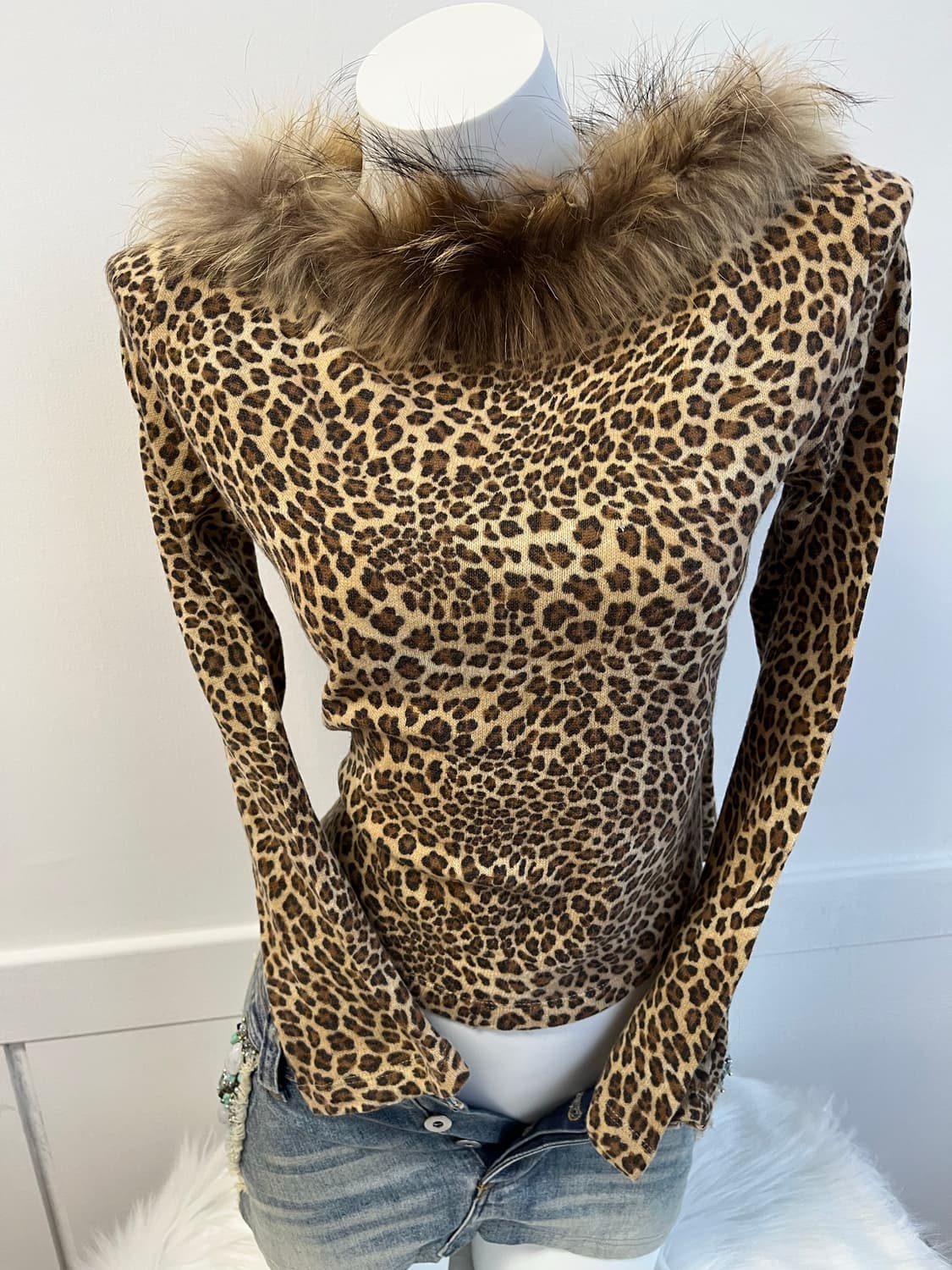 Gianna Oddi 호피 넥 퍼 긴팔 상품이미지5