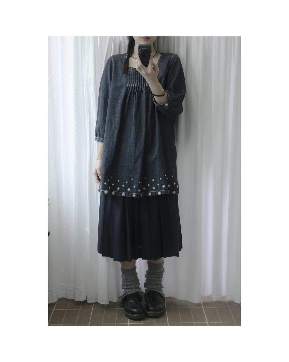 Denim flower point dress 상품이미지1