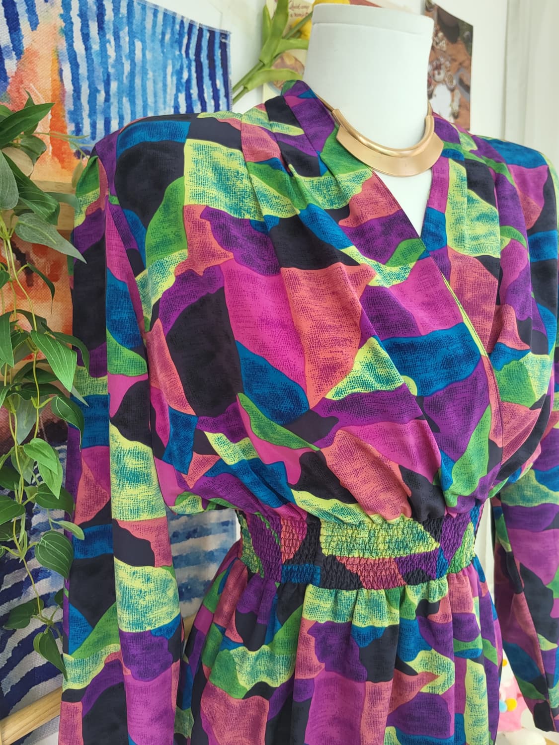 컬러풀 패턴 롱원피스 수입 빈티지 복고  상품이미지2