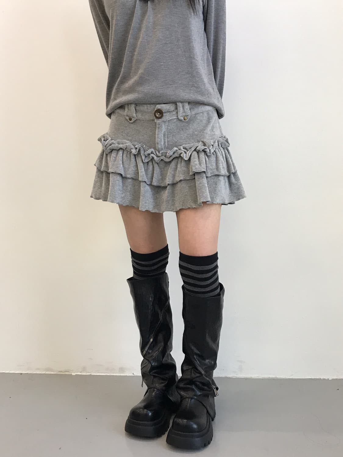 Jpn Dosch Gray Tiered Ruffle Mini Skirt 상품이미지1