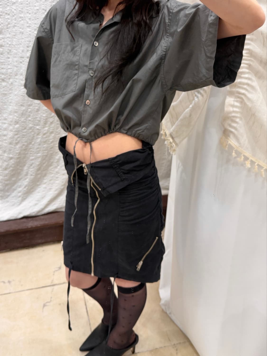 Zip-up shirring midi skirt 상품이미지7