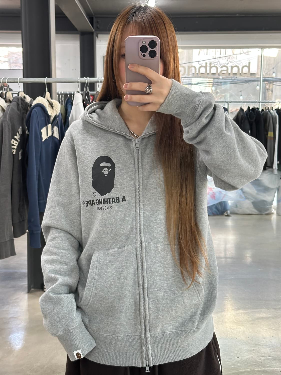 베이프사루 풀 후드집업 그레이 상품이미지1