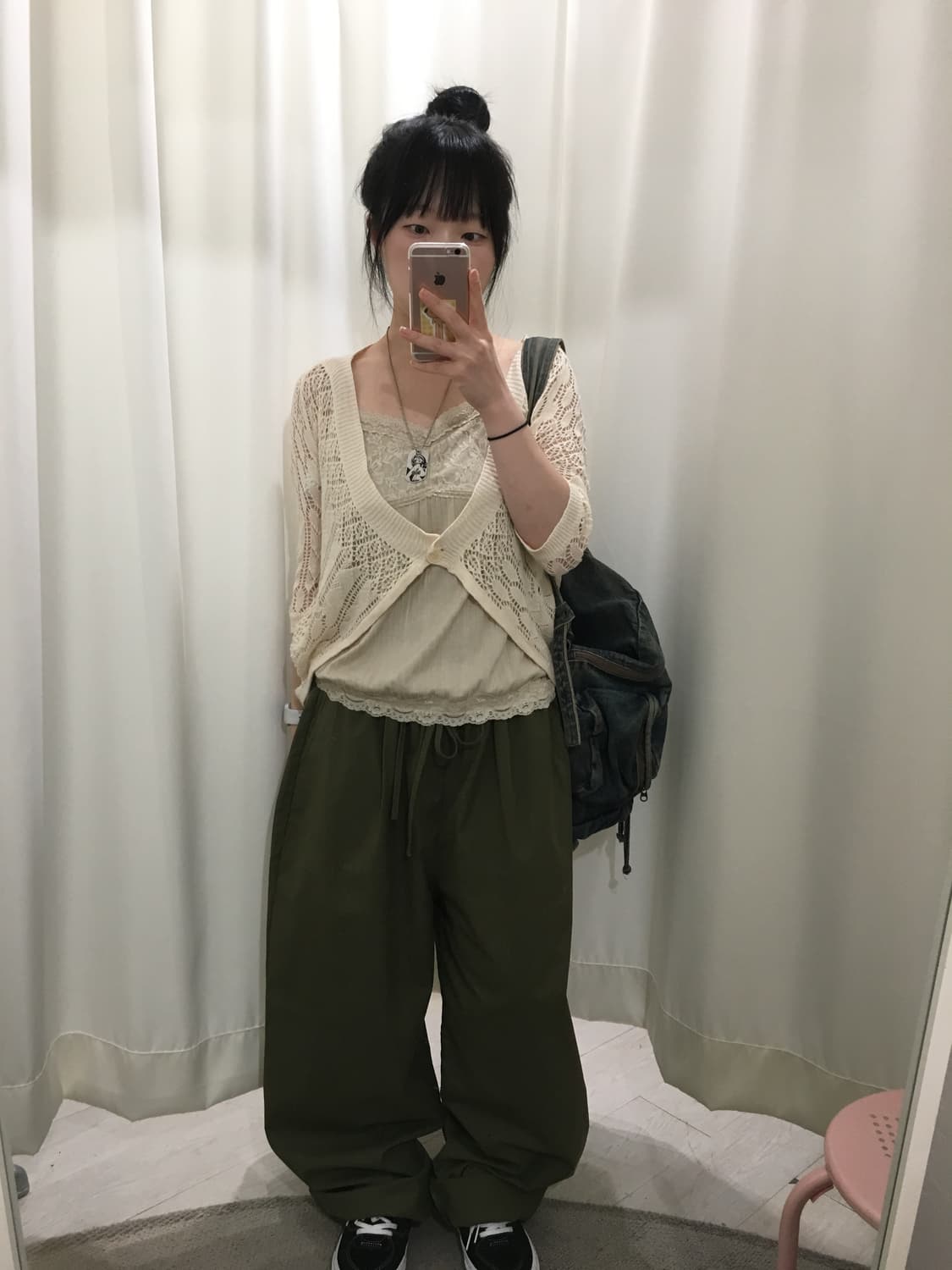 카키 밴딩 와이드 팬츠 상품이미지5