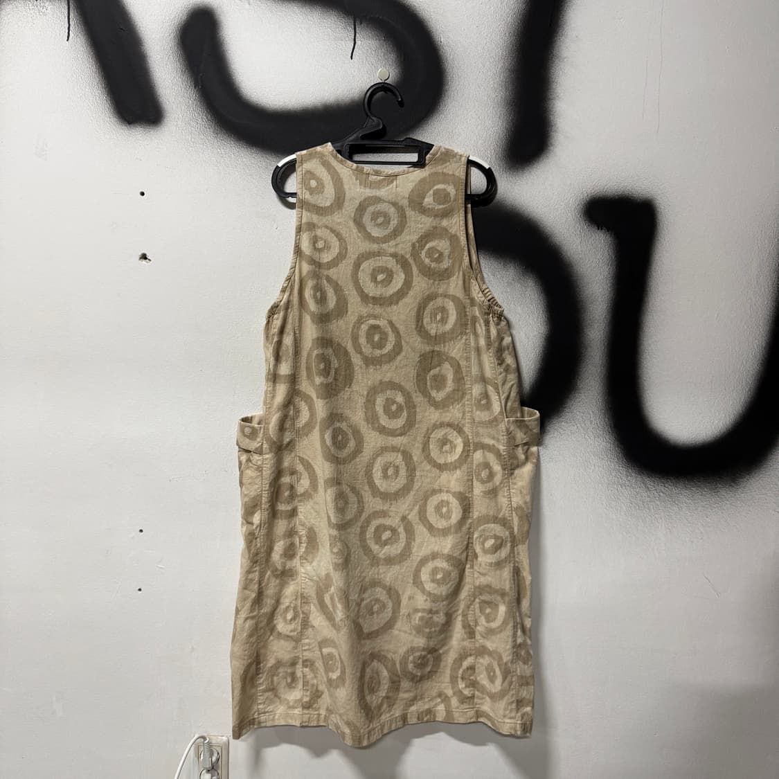 VTG 빈티지 보헤미안 에스닉 베이지 린넨 빅 포켓 롱 원피스 상품이미지2