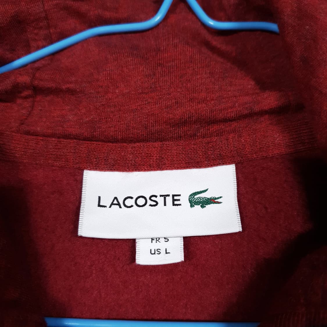 새제품급) 라코스테 크록 코튼 플리스 후드 집업 자켓 버건디 국내 105 상품이미지4