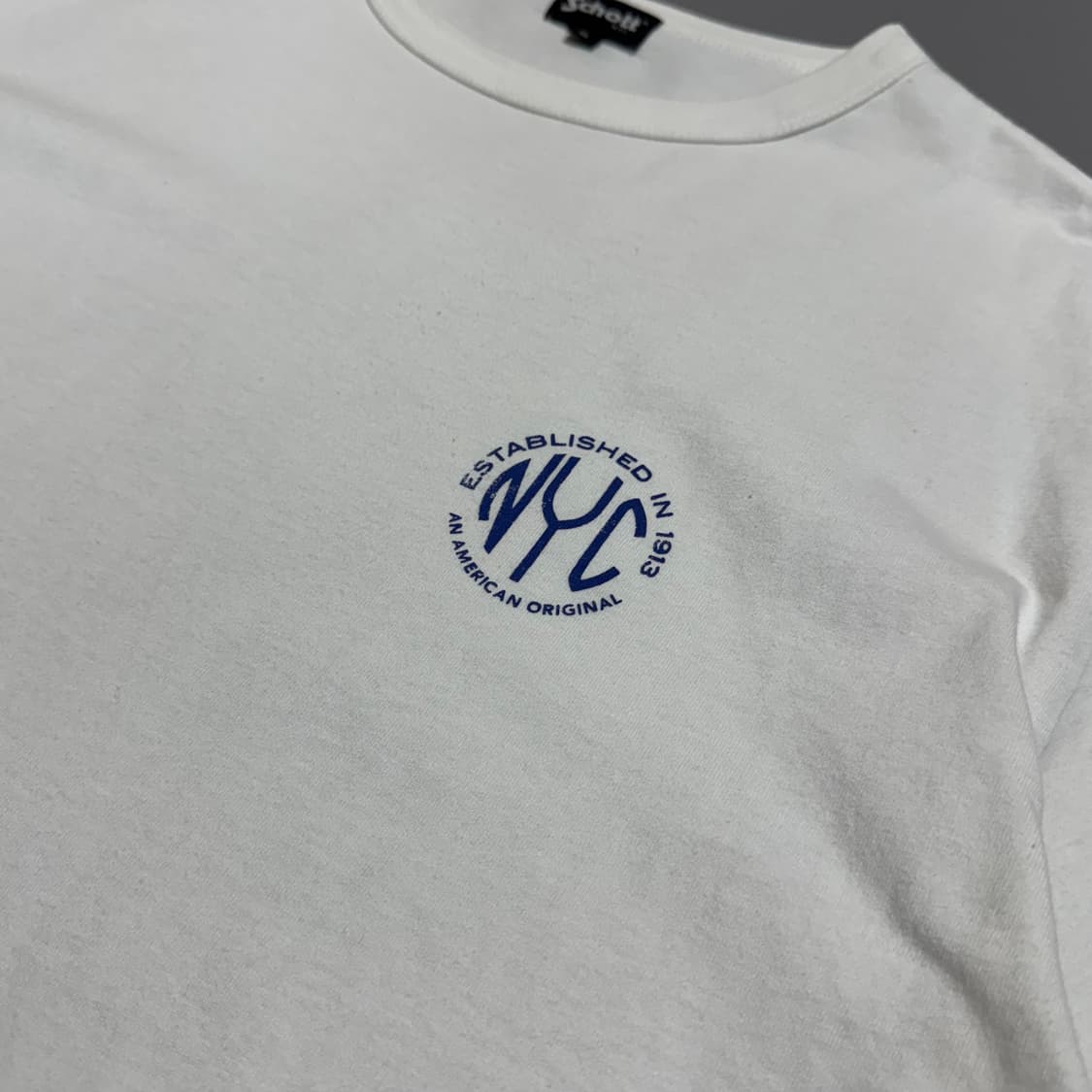 쇼트(Schott) 화이트컬러 양면 스탬프 프린팅 로고 크루넥 반팔 상품이미지4