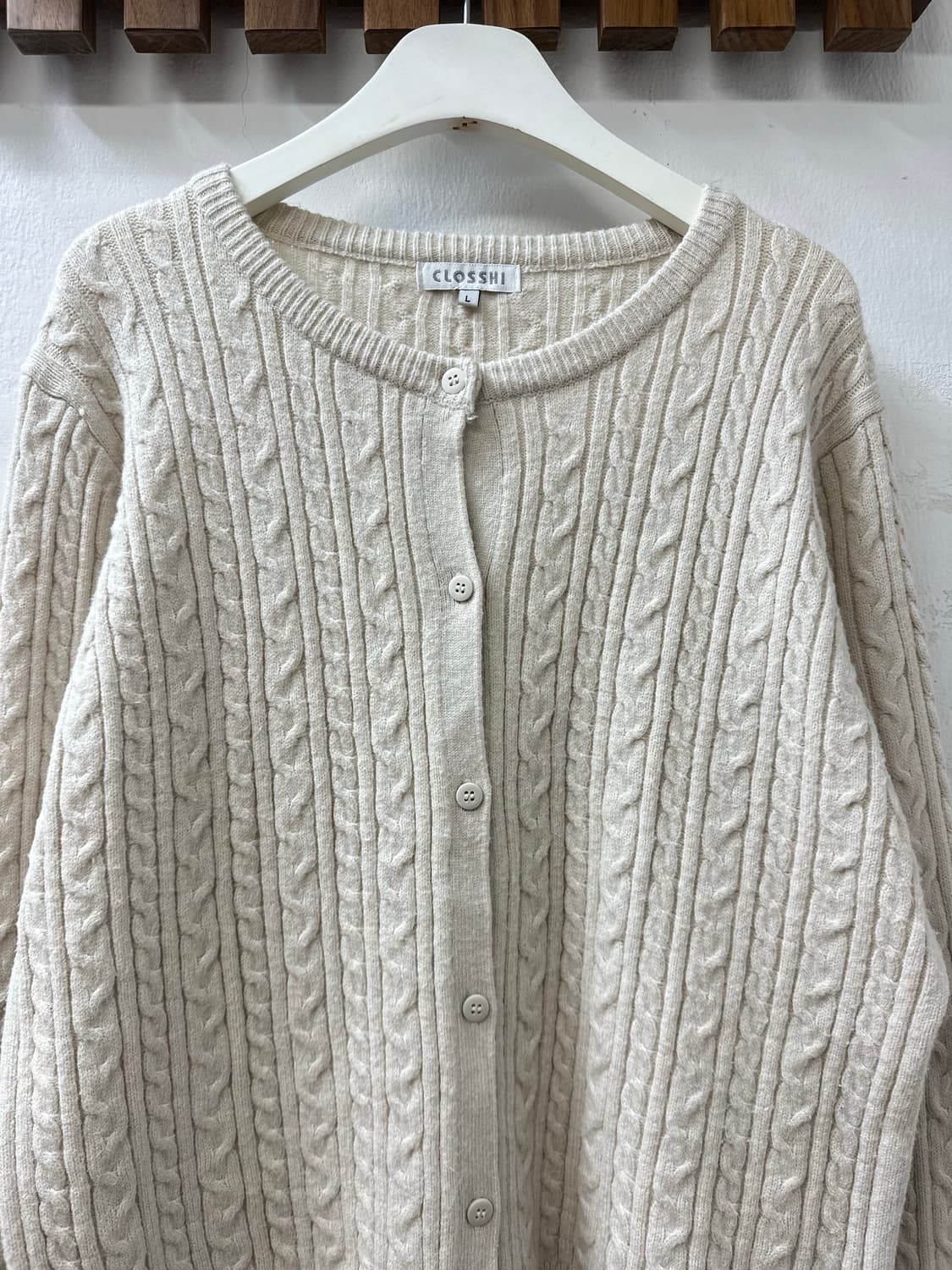 일본빈티지 케이블 짜임 라운드 니트 버튼 가디건 상품이미지2