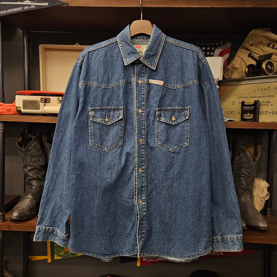 90s 리바이스 레드탭 헤비게이지 웨스턴 데님 셔츠 메탈버튼 N1135 상품이미지1