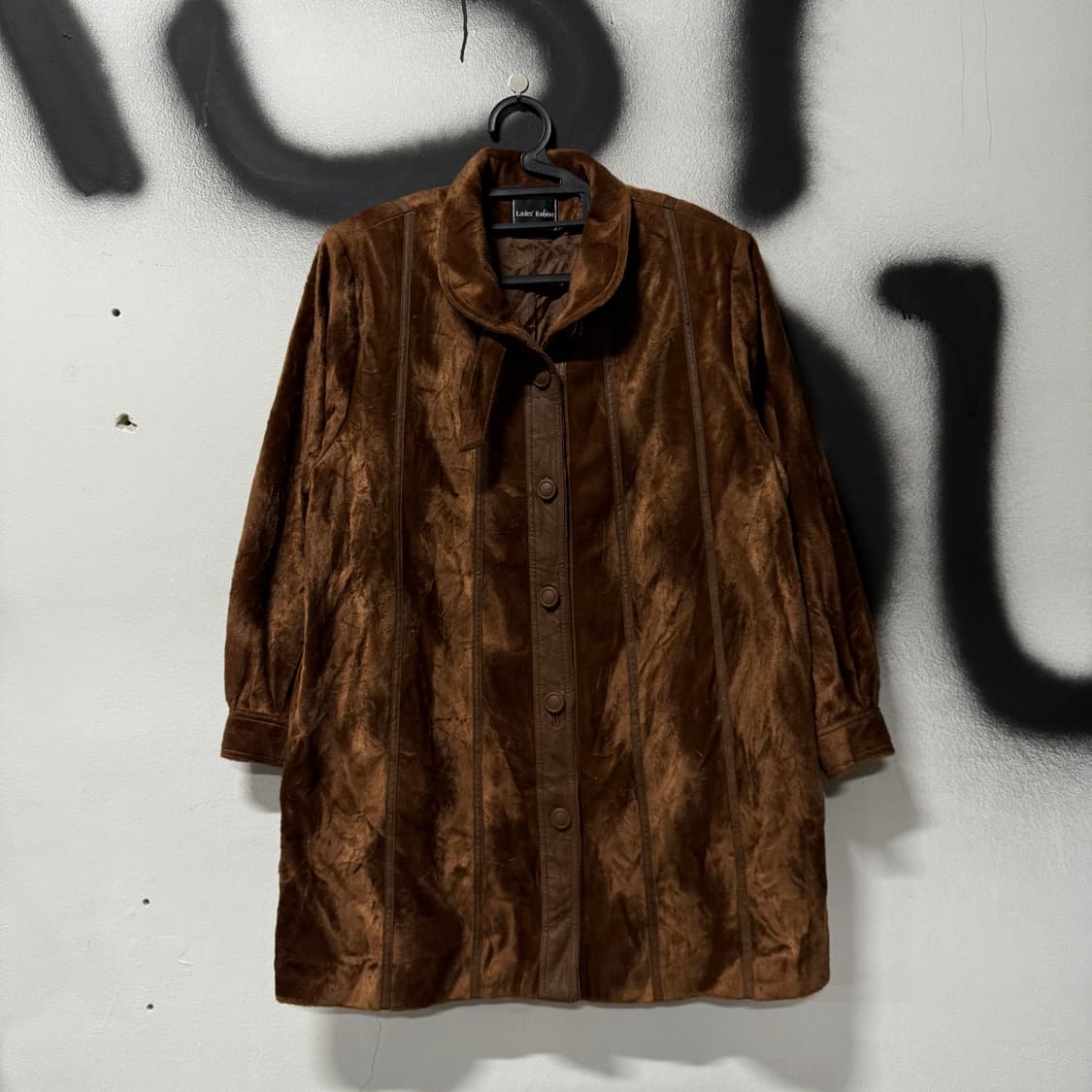 VTG 빈티지 가죽 배색 브라운 벨벳 롱 코트 상품이미지1