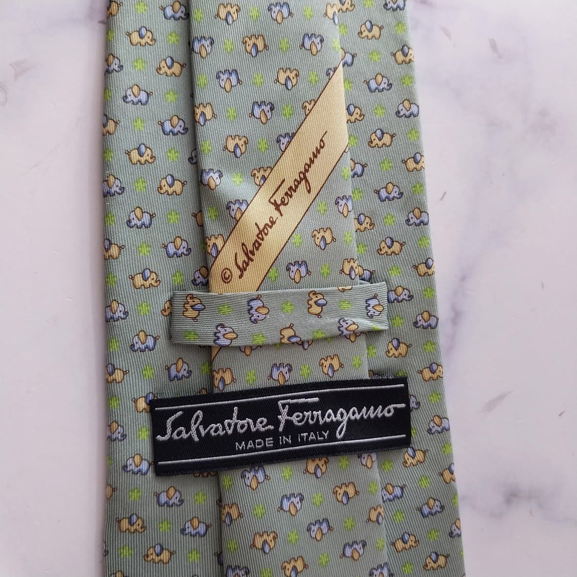 살바토레 페라가모 넥타이 민트 코끼리 패턴 9.5cm A등급 K2137
 상품이미지6