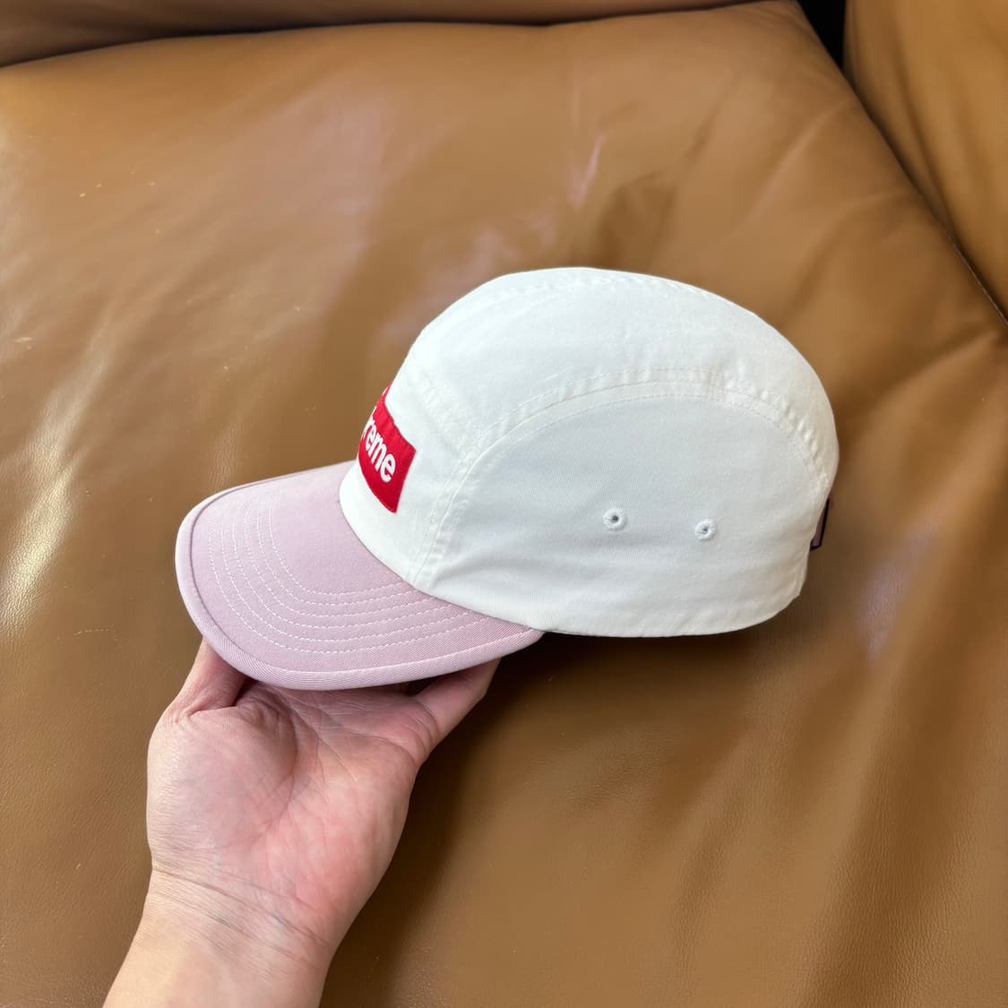 슈프림 캠프캡 모자 박스로고 투톤 화이트 핑크 상품이미지4