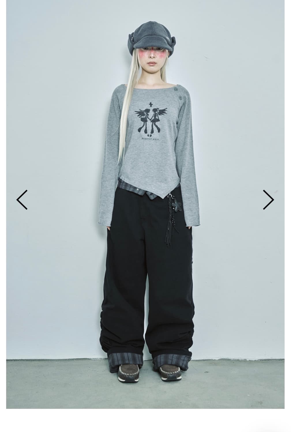 (S) 허그유어스킨 체크 롤업 코튼 팬츠 블랙 상품이미지2