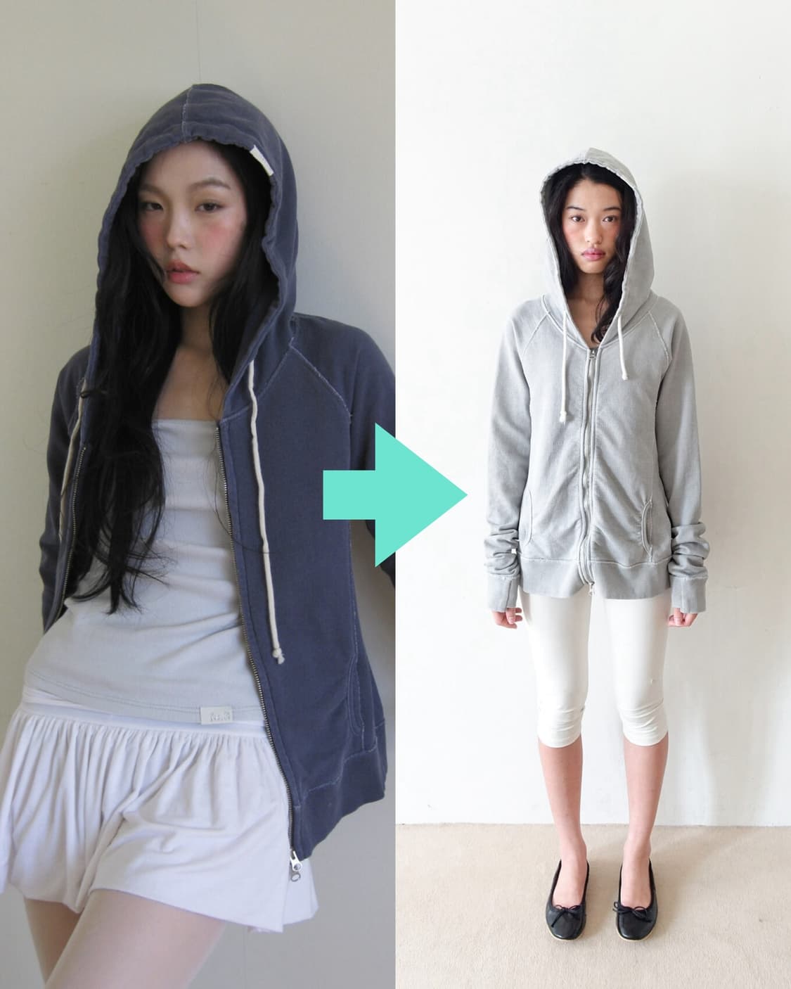 (교환) 샵페어리 워시드 릴리 후디 퍼플 블루 -> 그레이 상품이미지1