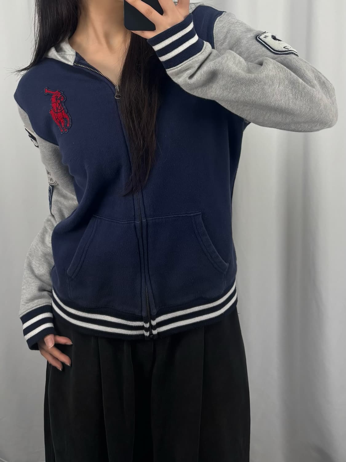 폴로 빅포니 네이비 배색 후드집업 상품이미지1