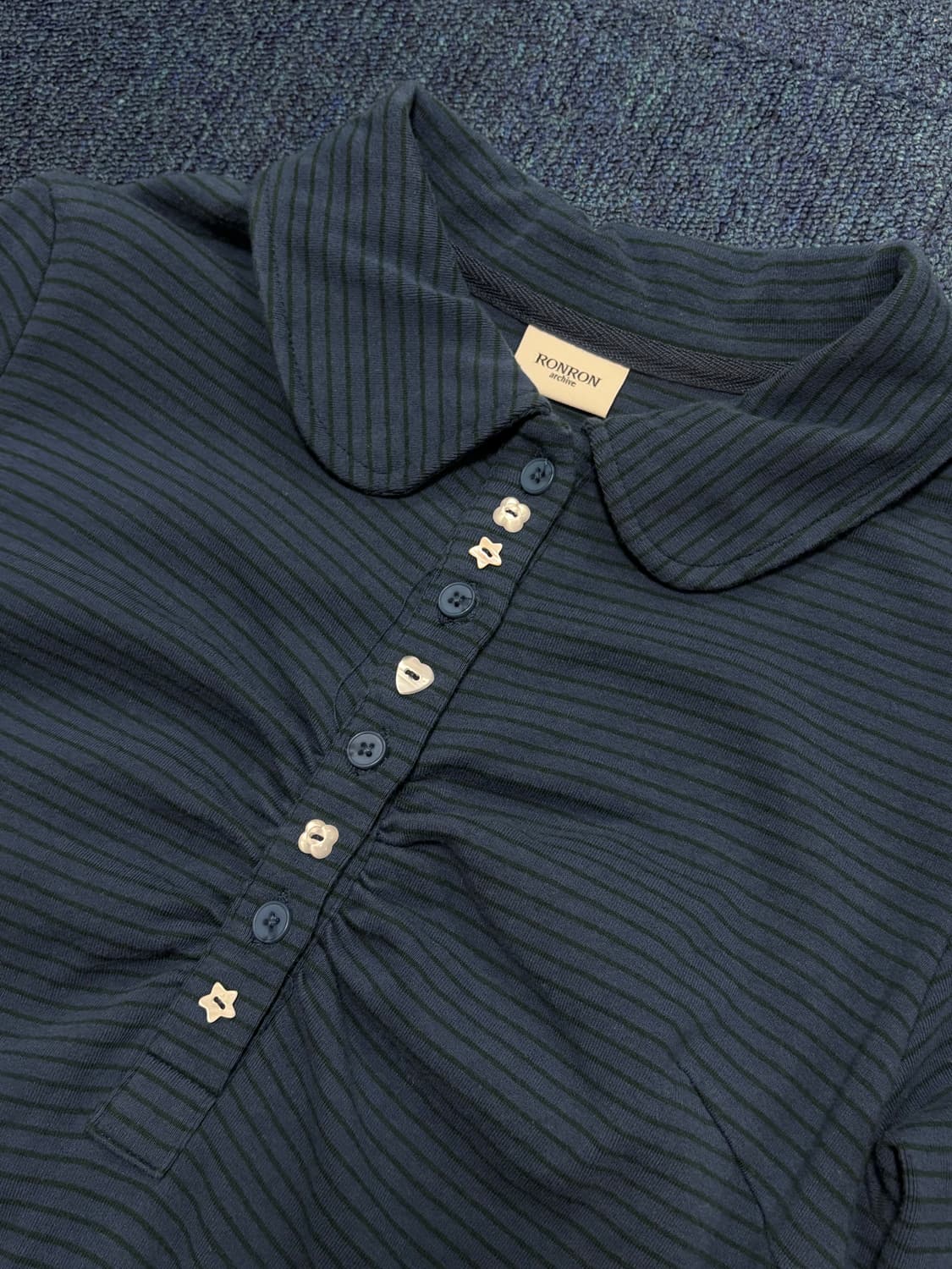 론론 스트라이프 버튼 롱슬리브 블루그린 상품이미지3