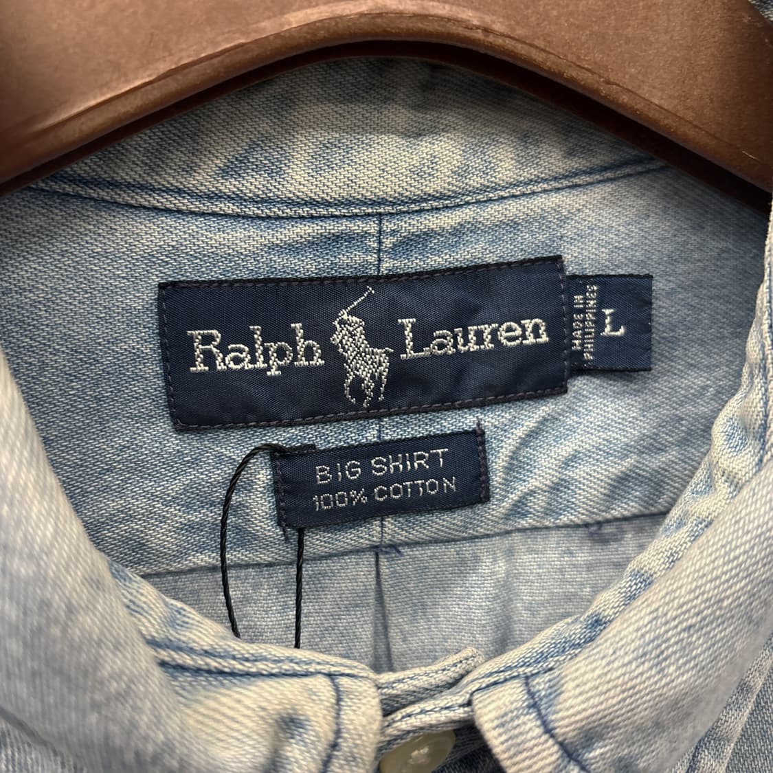 90s 폴로 랄프로렌 빅셔츠 라인 워크포켓 데님셔츠 레드포니 N1013 상품이미지7