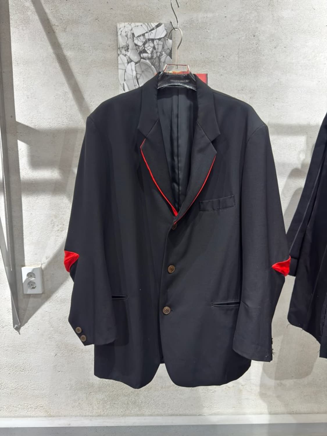 요지야마모토 뿌르옴므 AW1996 레드 실크 배색 라펠 울 자켓 상품이미지1