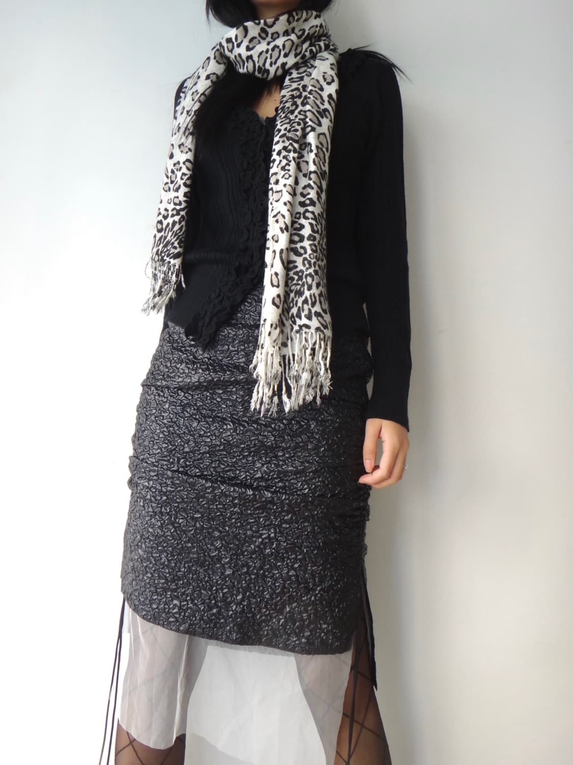 Flower pattern rib cardigan / black 상품이미지6