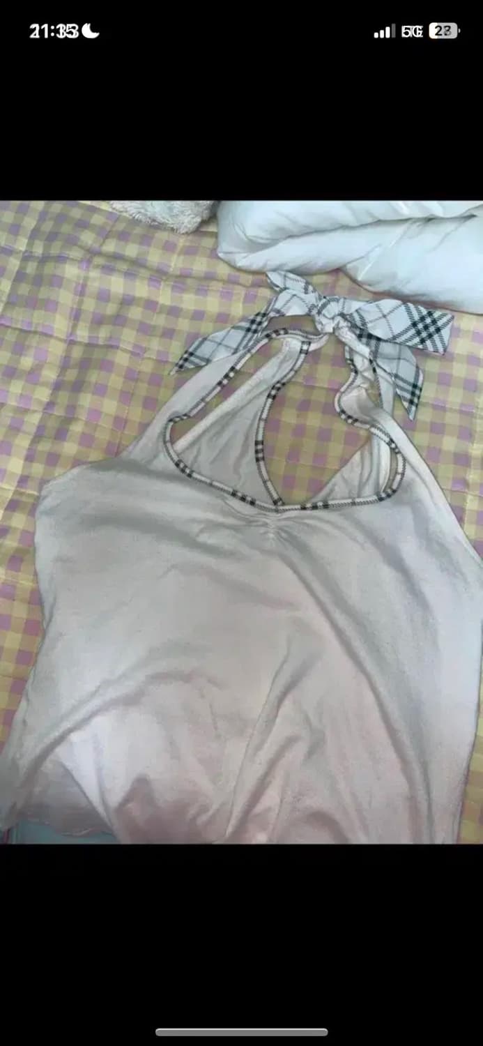 버버리 빈티지 홀터넥 리본 연핑크 나시 슬리브리스 블루라벨 대장 상품이미지1
