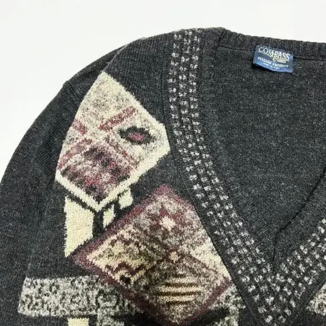 빈티지 브이넥 패턴 니트스웨터 상품이미지3