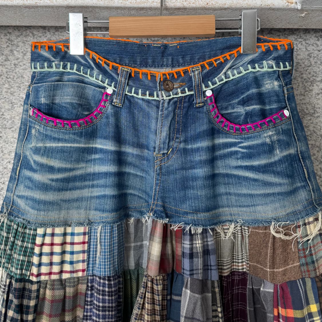 VTG THL 패치워크 데님 롱 스커트 상품이미지3
