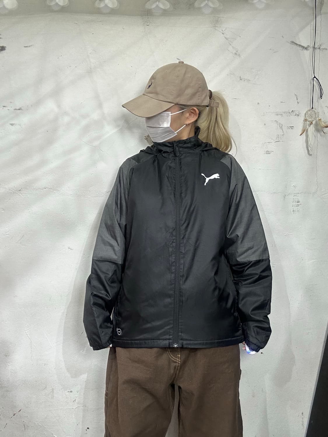 푸마 올드스쿨 블랙 그레이 배색 오버핏 바람막이 자켓 S 상품이미지2