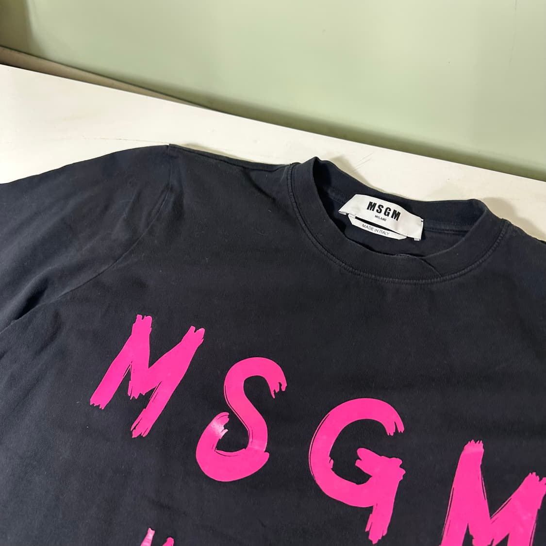 우먼S-M MSGM 블랙 핑크로고 코튼 반팔티 상품이미지3