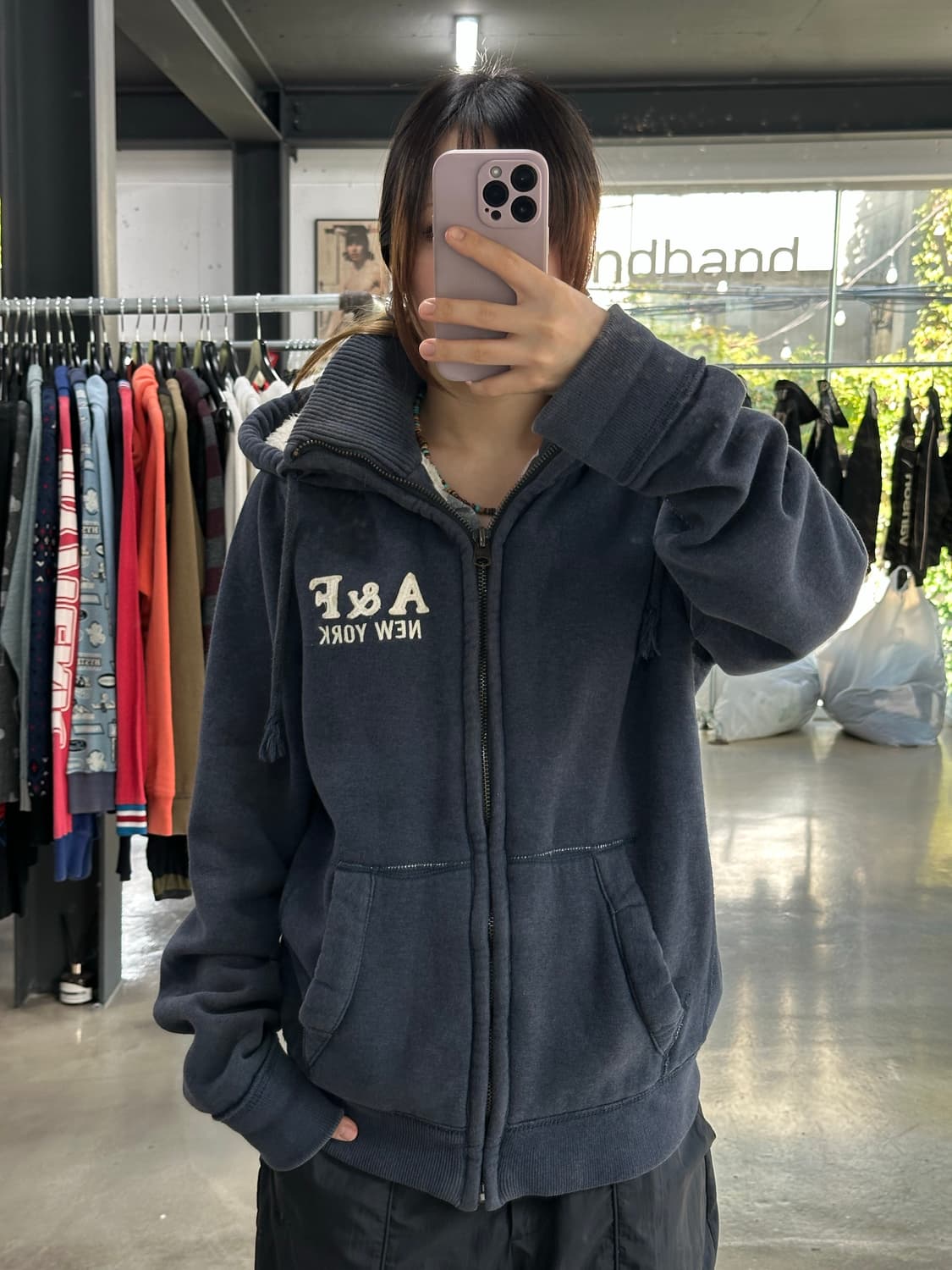 아베크롬비 넥워머 울프죠 후드집업 네이비 상품이미지1