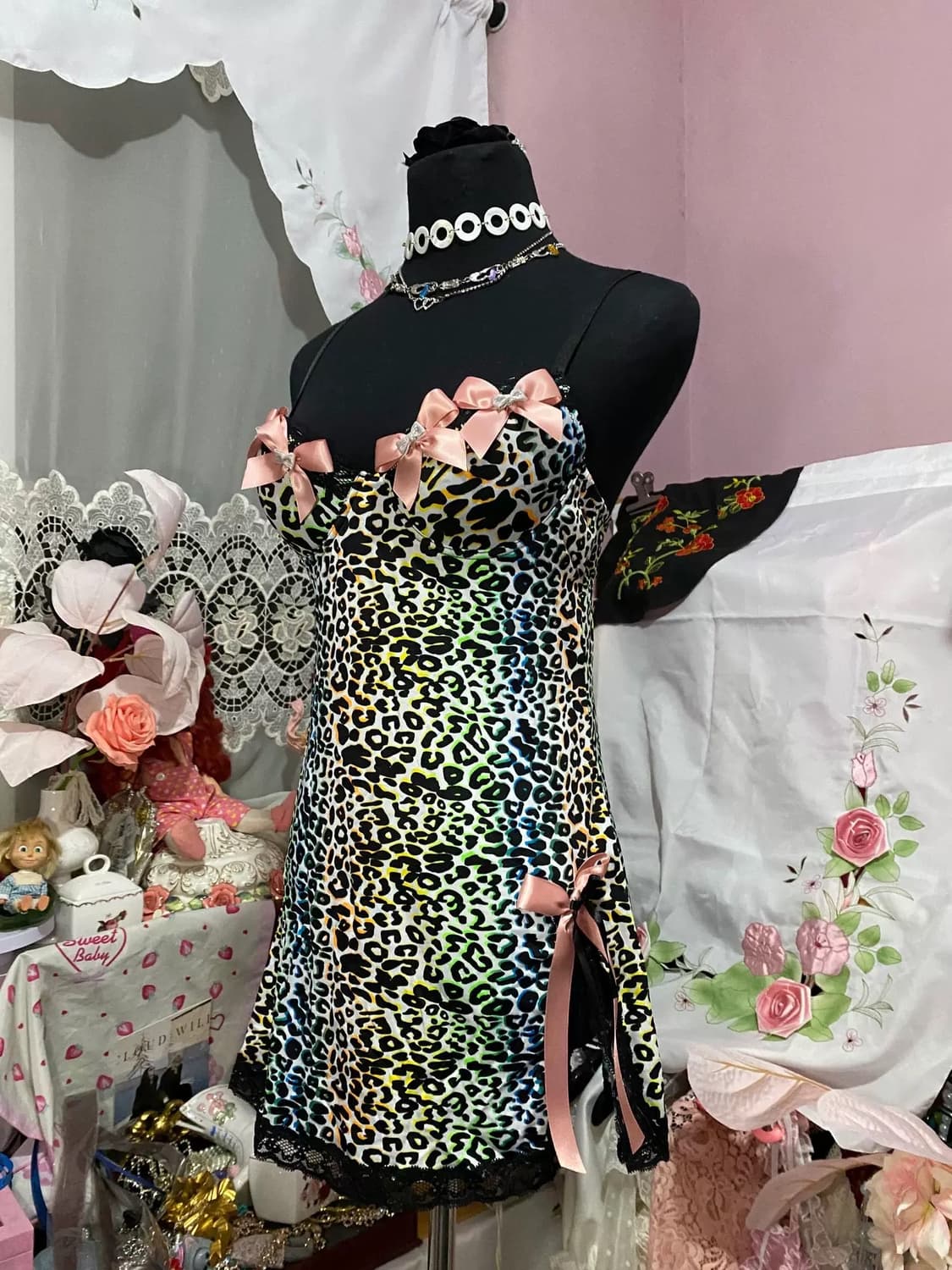 히메갸루 오네 호피 섹시 란제리 갸루 핑크 레오파드 슬립원피스 상품이미지2