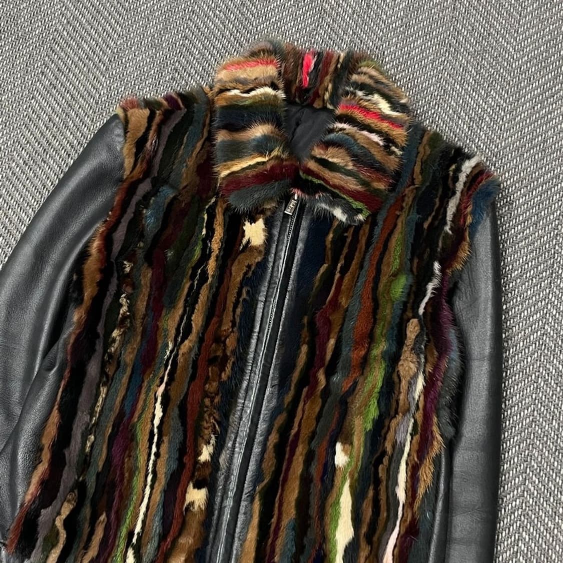 멀티컬러 퍼 디테일 레더자켓  v0195 상품이미지3