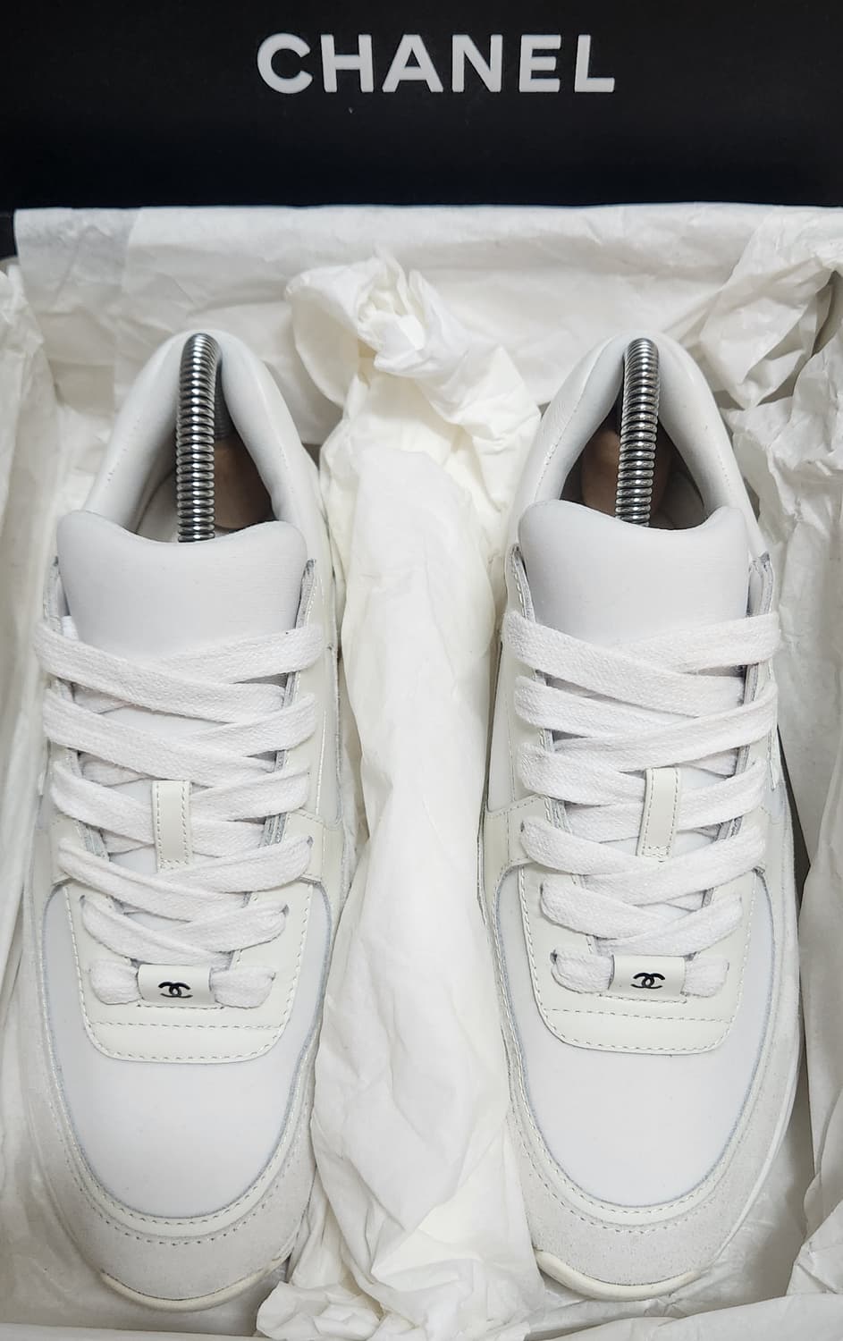 [정품) 샤넬 스니커즈 운동화 CC로고 믹스드 파이버 카프스킨 흰색 37 상품이미지7