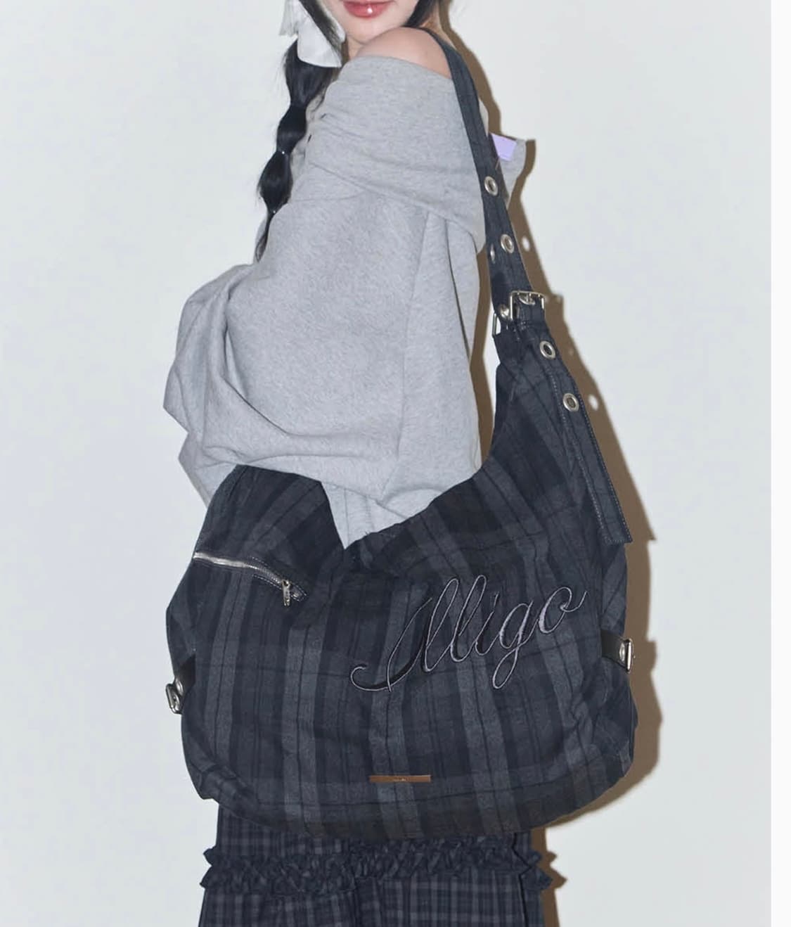 ILLIGO 일리고 레터 빅 숄더백 체크 그레이 가방 상품이미지6