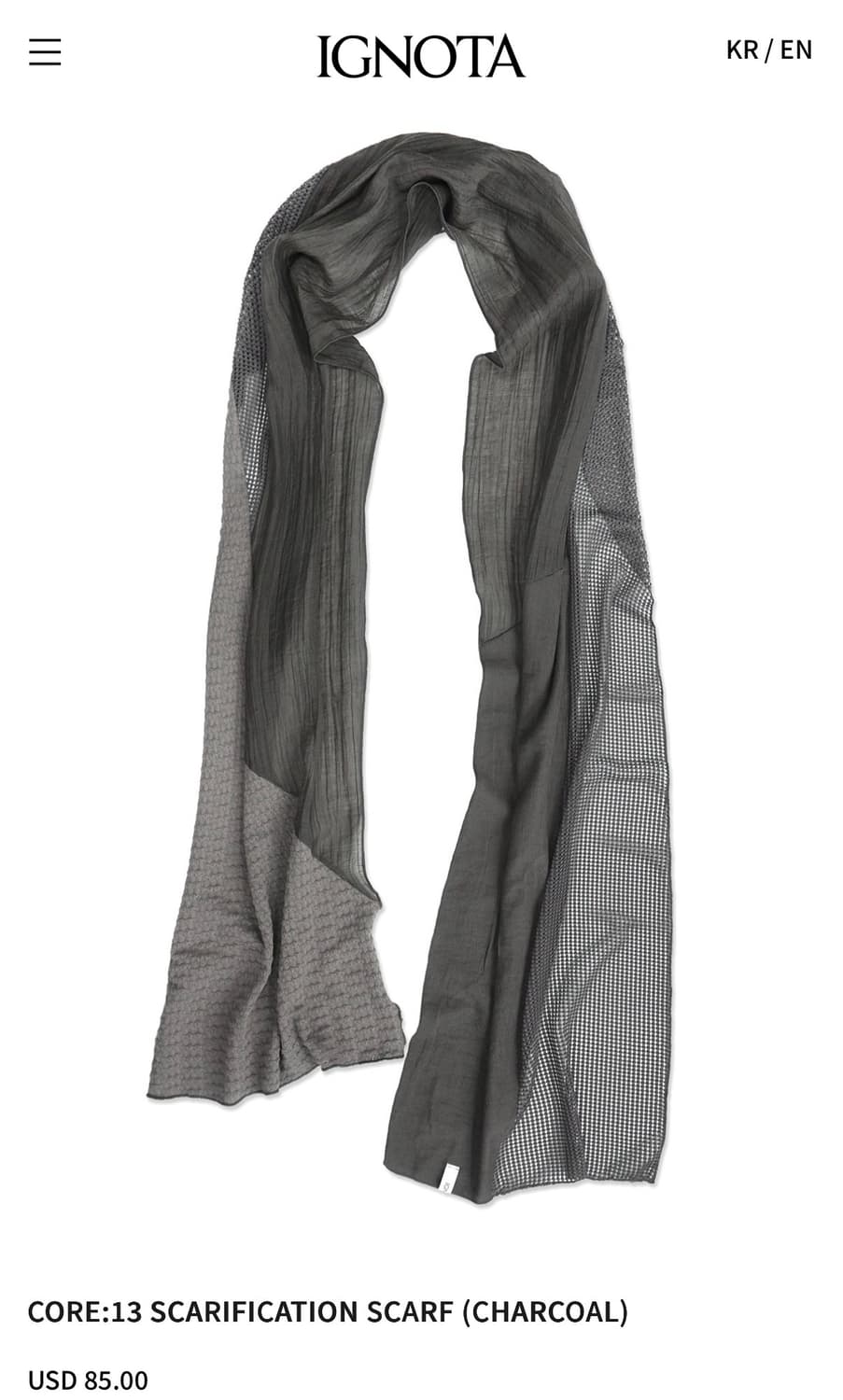 (구매)Ignota 이그노타 스카프 차콜 구매합니다. 상품이미지1