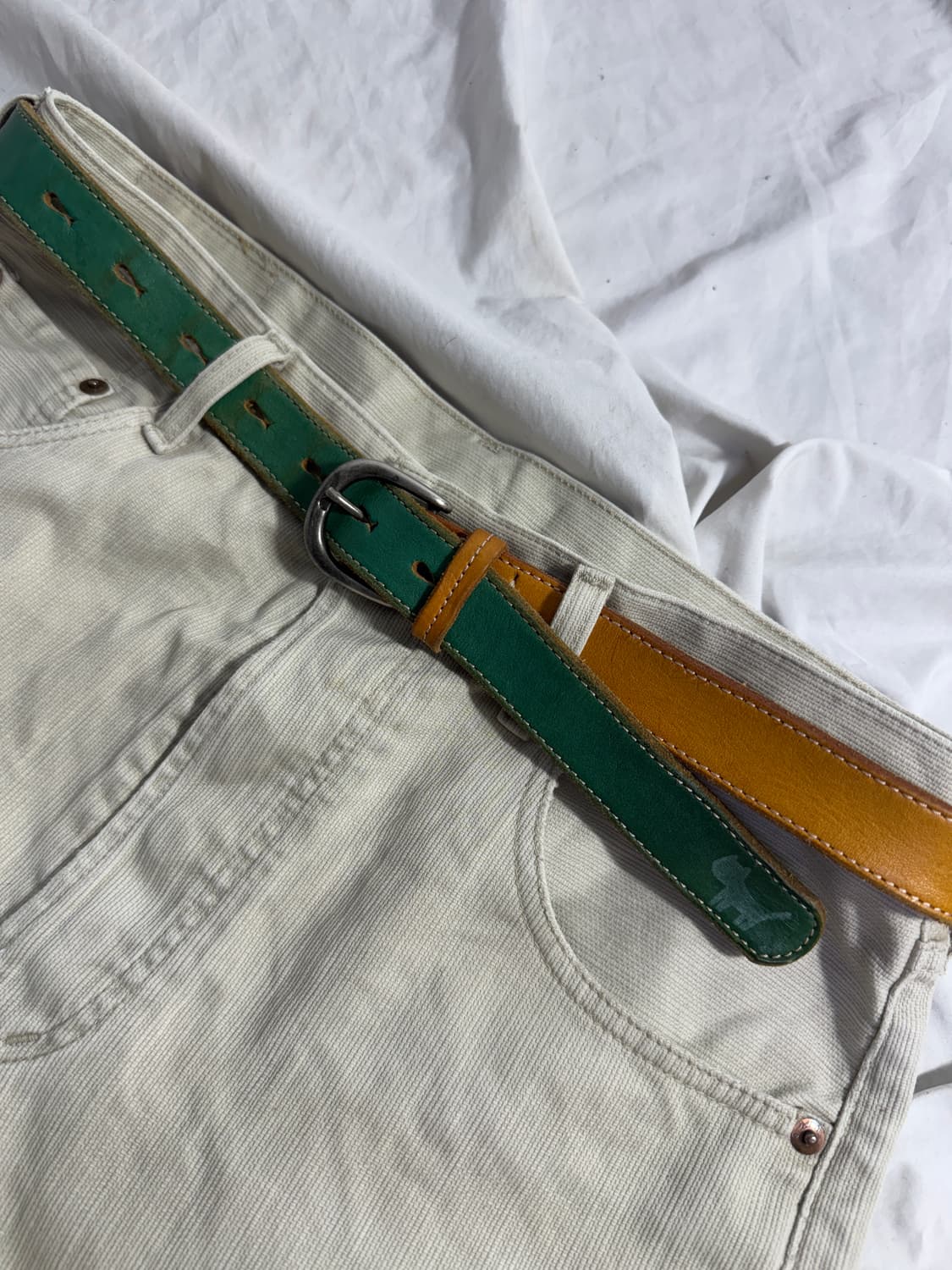 Pou dou dou 투 톤 레더 벨트 상품이미지3